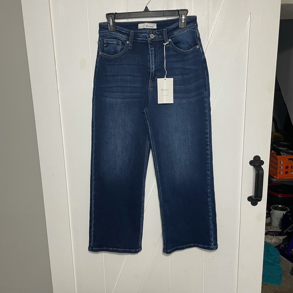 KanCan High Rise Wide Leg Cropped Jeans Dark NEW With Tags Size 27